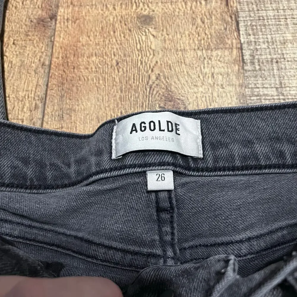Agolde Women's Black Wash Denim Nico Crop Jeans Sz 26 Button Fly Closet Staple